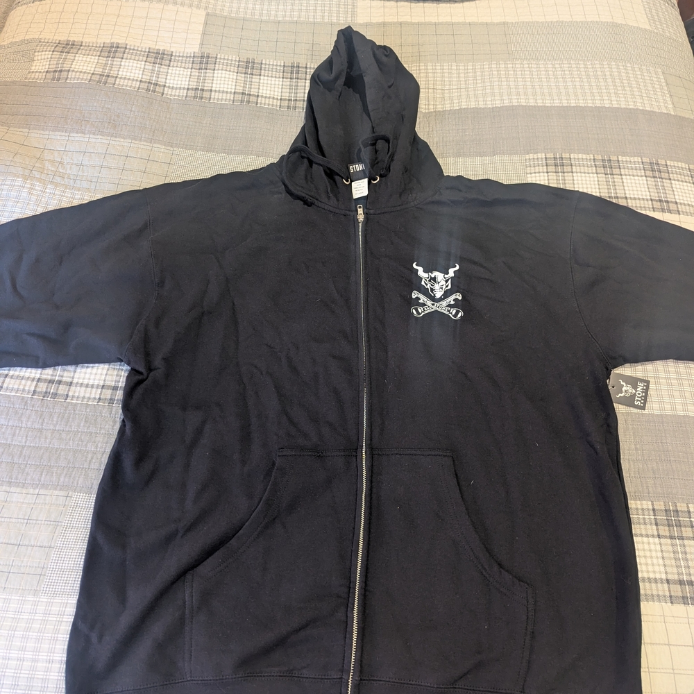 Black Zip-Up Hoodie with Gargoyle Design
